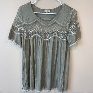 POL green lace detail blouse S